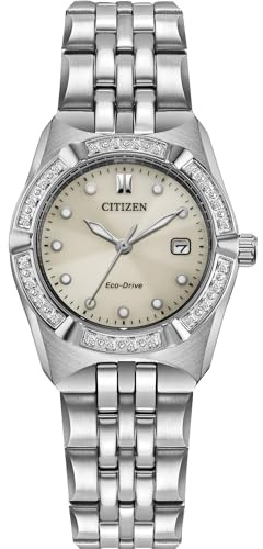 Citizen Ladies Eco-Drive Dress Classic Corso Watch, Diamond-Accented Bezel, Taupe Dial (Model: EW2710-51X)