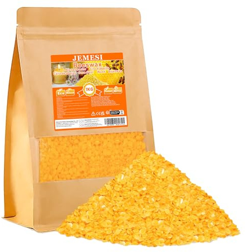 1KG Pellets de Cera de Abeja Amarilla - 100% Pura Pastillas de Cera de Abejas, Aptas para Cosmética Natural y Fabricación de Velas