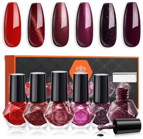 MODELONES Nagellack 6 PCS, Nail Polish Rot Glitzer Violett, Nagellack Schnelltrocknend, Langanhaltender Weihnachten für DIY Salon Geschenk für Maniküre Salon