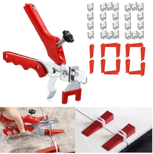 IUSOT 201 Stück Fliesen Nivelliersystem 1,5mm Fugenbreite Verlegehilfe, 200 Keilen Und 1 Zange Für Präzise Fliesenverlegung, Perfekte Fliesen Verlegehilfe Für DIY, Profis