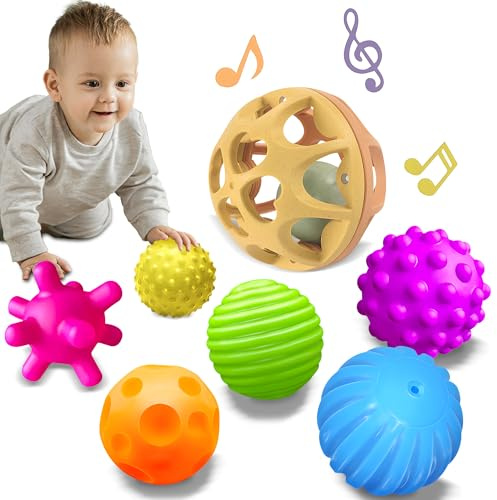 Montessori leksaker sensoriska bollar för baby, färgglada texturerade sensoriska leksaker för spädbarn 1–3, handfånga babybollar, vasshalm babyratt, babyleksaker, nyfödda presenter för 6–12 månader