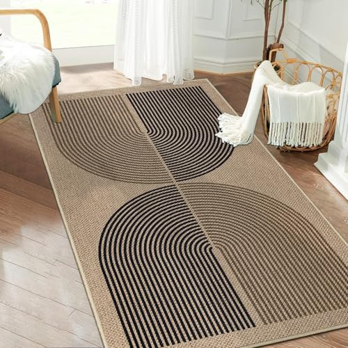 Capslpad Runner Rug for Entryway 80x150cm Non-Slip Hallway Carpet Runner Washable Jute Look Rug Kitchen Runner Durable Floor Area Rug Runners for Living Room Bedroom Balcony Corridor, Black Brown