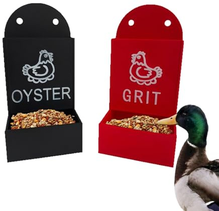 Chicken Grit Feeder, Poultry Feed Trough Set, Hangable Duck Food Dispenser, Durabled Plastik Feeding Container, for Farm Coop, Backyard Hen House, Duck and Chicken Feeding Station, 18.5cm Black Red