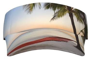 WXWJSHMGC Paradise Beach with Hammock Coconut Palm Trees Print Sun Visor Cap - Women Ponytail Baseball Cap, Sport Outdoor Plain Visor Hat, Adjustable Twill Golf Tennis Hats Black
