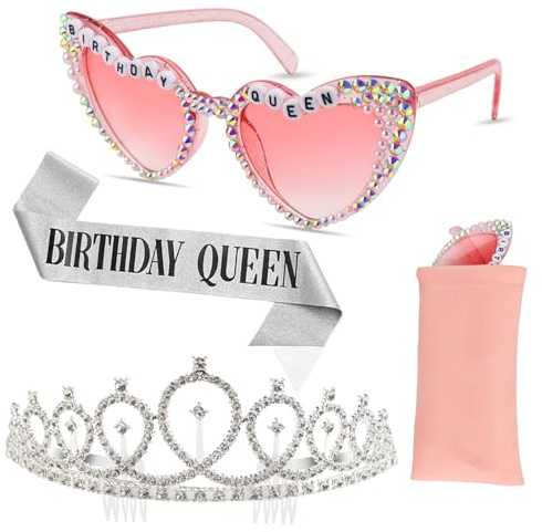 Corona de cumpleaños para niña, cumpleaños, reina, faja, gafas de sol de cumpleaños, corona para decoración de fiesta de cumpleaños