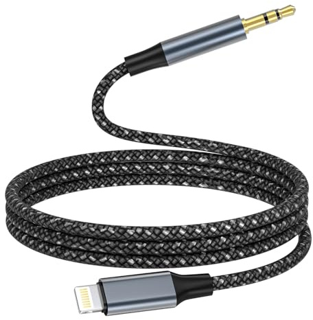 Cable Auxiliar Coche iPhone 1M,[Certificado MFi] Cable Audio de Lightning a Jack 3.5mm Macho para Autorradio/Auriculares/Altavoces,Audiocable Lightning to Jack 3.5 Compatible con iPhone 14 13 12 11 XS