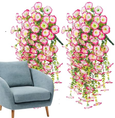 Konstgjorda Petunior 2 Stycken Imiterade Blommor | Utomhus Falsk Petunia Dekoration för utomhus, patio, träd, , bak, balkong, inomhus, bröllop och fest