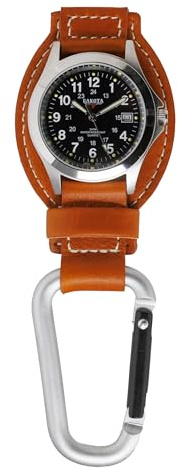 Dakota Leather Clip Watch, Military Dial, Waterproof - Brown/Black