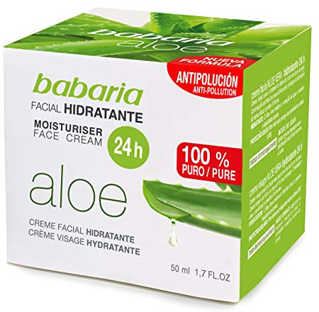 Babaria - Crema Hidratante Facial Mujer 24h | Crema Facial Hidratante Vegana con Aloe Vera 100% Puro y Vitamina E | Antiarrugas, Antiedad y Regeneradora | 50 ml