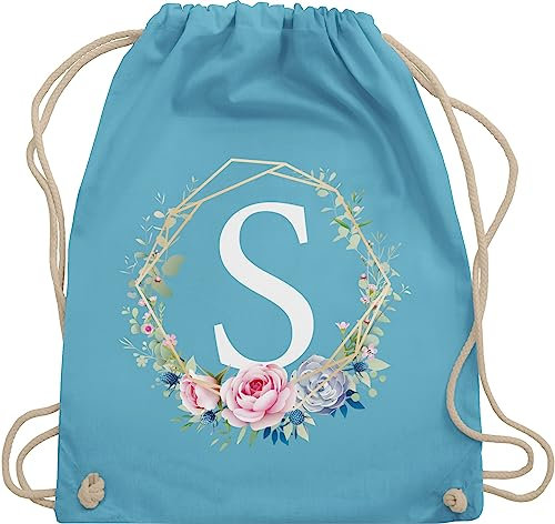 Shirtracer Turnbeutel Rucksack - Geschenk Initialen - Tasche - Blumenkranz mit Buchstabe S - Unisize - Hellblau - anfangsbuchstabe buchstaben name blumenmuster beutel turnsackerl anfangsbuchstaben