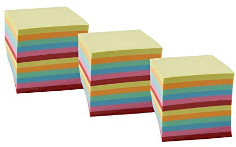 Idena 311023 - Notizklotz blanko kopfgeleimt, 9 x 9 x 9 cm, 80g/m², Circa 700 Blatt (farbig, 3 Notizklötze)
