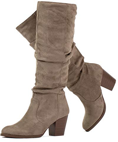 RF ROOM OF FASHION Women's Stacked Heel Slouchy Knee High Boots (Regular Fit) (TAUPE, Size 7)