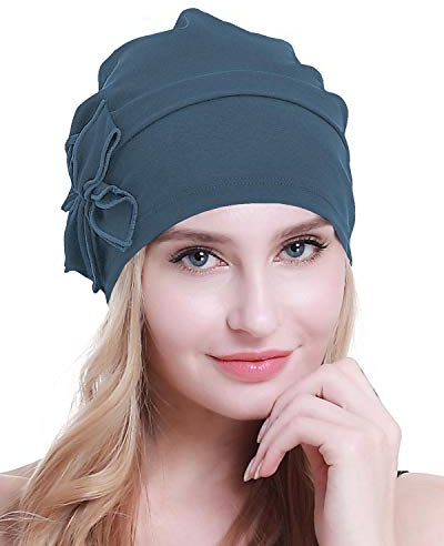 osvyo Bonnet turban chimio en coton pour femme atteinte de cancer et de perte de cheveux, Coton bleu cérule, taille unique