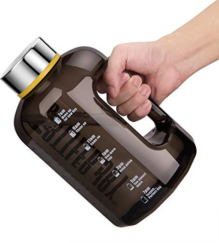 VENNERLI Half Gallon Water Bottle with Handle BPA Free Sports Water Bottles 74oz Large Plastic Water Jug 2.2L Motivational for Outdoor Hiking Camping Running (Black)