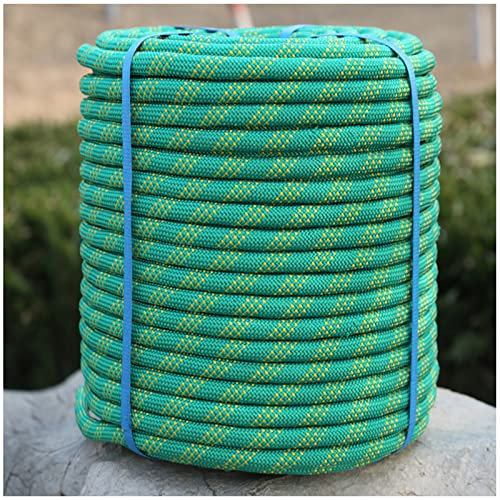 Outdoor Seil 8mm/10mm/12mm/14mm/16mm Grün Statisches Kletterseil，Nylonsicherheitsseil，Baumklettern，Eisklettern，Sicherheitsfluchtseil，Camping，Katastrophenflucht（Mit Sicherheitsschloss）(Size:12mm-30M)
