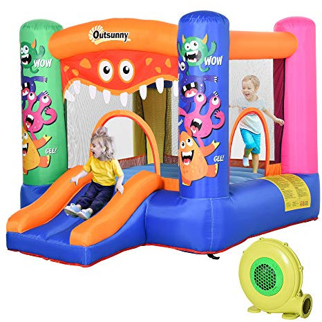 Outsunny Casa Gioco Castello Gonfiabile Gigante per Bambini 3-8 anni Trampolino Rimbalzante Colorato con Scivolo e Canestro 250cmx180cmx175cm