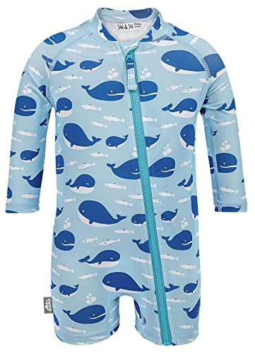 Jan & Jul Langarm-UV-Badeanzug, Einteiliger Rashguard für Babys und Kinder (Blauwal, Größe 3T)