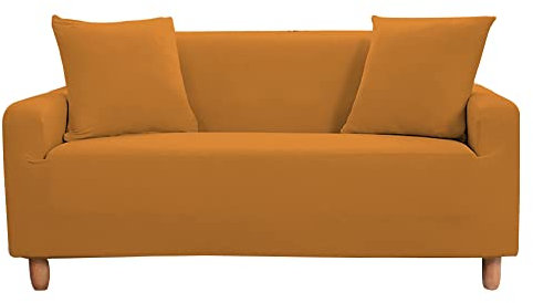Highdi Einfarbig Sofabezug Sofaüberwürfe für 1/2/3/4 Sitzer, Armlehnen Sofa Cover Elastisch Stretch Antirutsch Sofa Cover Sofahusse Couchbezug Möbelschutz (Senfgelb,3 Sitzer)