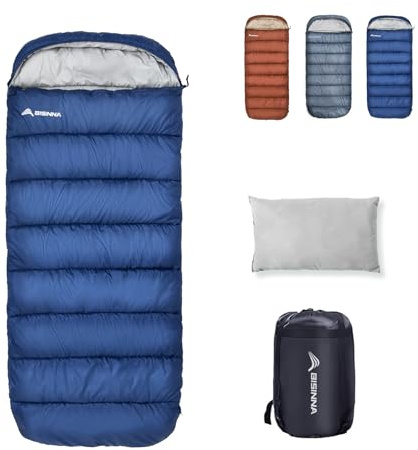 BISINNA Saco de Dormir XXL para Adultos Grandes y Altos, para niños de 3 a 4 Estaciones, Grande, Ancho, Individual, cálido, tamaño Grande, Impermeable, Ligero, para Camping, Senderismo, mochilero