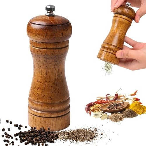 Salz und Pfeffermühle aus Holz, Gewürzmühle, Manuelle Eiche Multifunktion Salz Pfefferstreuer Grinder, Einstellbar Grob Pfeffermühle, Salzmühle & Pfeffermühle, Pfeffer Salz Mühlen, Auch als Chilimühle