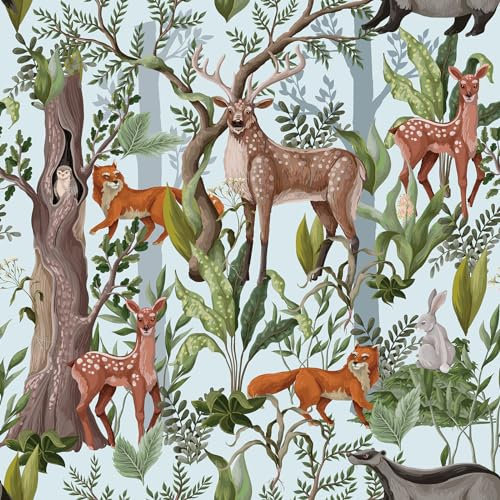 VaryPaper Papel Pintado pared Animales 44.5cmx200cm Papel Autoadhesivo pared Selva Tropical Papel de pared Azul Papel para Forrar Muebles Adhesivo Vinilo para Muebles Papel Pintado Infantil Dormitorio
