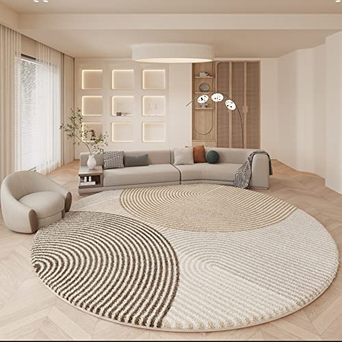 Tospass Teppich Rund 120 cm Hochflor Beige Weiß Braun Wohnzimmer Kurzflor Flauschig Waschbar Modern Boho Teppich für Schlafzimmer Deko Kinderzimmer Küche Outdoor Carpet