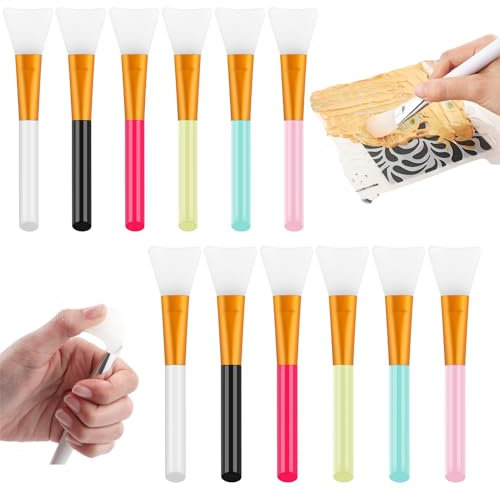 OTCRAFT Set di 12 pennelli in silicone, spatola, pennelli per materiali misti; set di pennelli riutilizzabili in resina epossidica per spargere la pittura fai da te, miscelazione e diffusione su