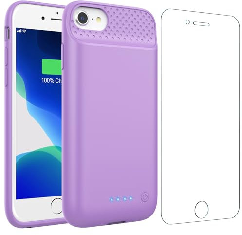 Akkuhülle für iPhone 6/6s/7/8/SE (2020/2022)-4,7, 7000mAh Powerbank Hülle Zusatzakku Akku Case Akku Ladehülle Handyhülle Akku Battery Case für iPhone 6 /6s/ 7/8/ SE-4,7-Violett