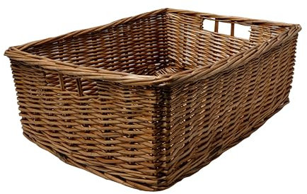 Arthur Cameron - Rectangular Shallow Wicker Storage Tray - Hand-woven by skilled artisans in Northern China, an organiser basket is the perfect home storage solution (Distilled Brown, Large)