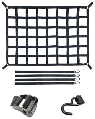 Frachtnetz für Anhänger, Kofferraum Netz, Frachtnetz für Pickup Ladeflächendehnungen, Frachtnetz Ladenetz Pickup Ladeflächennetz Organizer Netz mit 4 Festen Gurten (S)