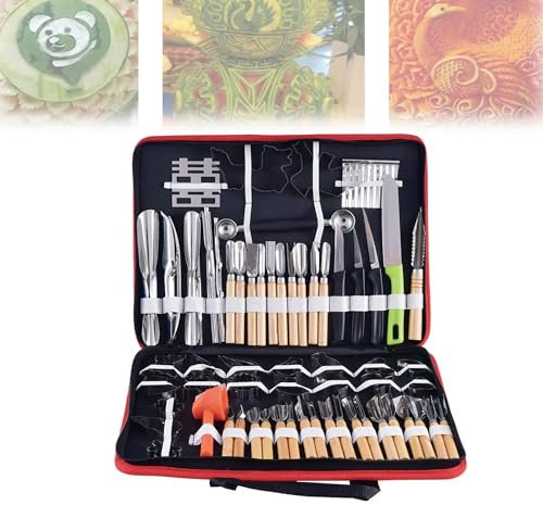 Set di coltelli da intaglio per alimenti, kit di strumenti per sbucciare intaglio culinario da 80 pezzi con custodia, strumenti portatili per sbucciare frutta e verdura per ristorante, hotel, cucina