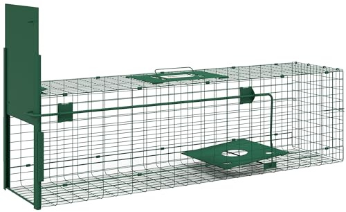 Outsunny Piège de Capture piège Vivant piège d'animaux en Acier Avec 1 entrée pour Les Rats, putois, belettes, loirons et lièvres Dim. 100L x 25l x 28H cm Vert foncé