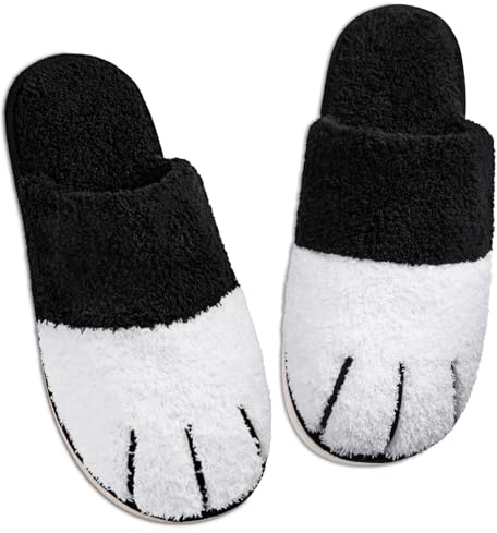 Wostock Zapatillas de Casa de Patas de Gato de Peluche para Mujeres Animales Cute Invierno Cálido Mousse de Memoria Suave Anti-Deslizante Cómoda para Chicas Huéspedes Interior Exterior 40-41