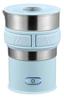 Hervidor Eléctrico Plegable, Hervidor Portátil Para Viajes, Hervidor de Agua Eléctrico Plegable de 600 Ml con Base Calefactora de Acero Inoxidable 304 y Cable de Alimentación Separable (azul), 600 W