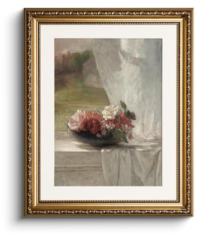 HUARCEY Impression sur toile avec cadre doré - Décoration murale vintage classique - Pour salon, chambre à coucher, salle de bain, cuisine, ferme - Décoration esthétique - Peinture florale - 33 x 40