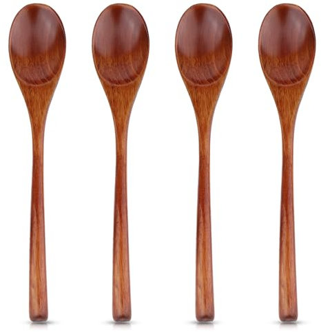 Giantree 4 Pcs lungo manico cucchiaio di zuppa di legno, 8,9 pollici cucchiaio di miele per il tè cucchiaio di legno per il cibo Mini legno servire cucchiaio per caffè tè bicchiere di spezie zuppa