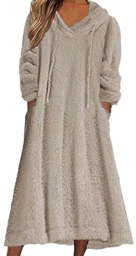 Cexiakong bata de mujer larga con cremallera de mañana con capucha oversize de felpa con ropa de dormir de forro polar con bolsillos sudadera con capucha de felpa con capucha para usar sudadera suéter