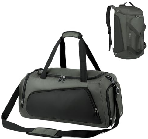 45L Bolsa de Gimnasia + Mochila Función con Zapato Separada Seco y Humedo, Womens Mens Gran Capacidad, Bolsa de Viaje, Bolsa de natación para Viaje, Entrenamiento - Gym Bag (Gris Verde)