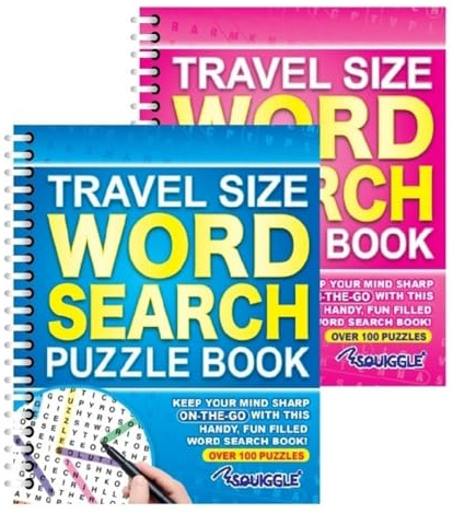 Sixstore A5 Spiral Bound Travel Size Word Search Puzzle Books, Blue and Pink - Set of 2