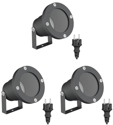 ledscom.de 3 st trädgårdsstrålkastare DUK för utomhusbruk, IP65, stickkontakt, antracit, 1 st GU10 max. 15 W