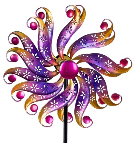 formano Windrad Blume Garten Metall bunt kugelgelagert Windspiel Ø 30/122 cm mit Acryl-Steinen & Erdspieß | Wetterfeste Gartendeko für Beet, Rasen & Terrasse | Vogelabwehr