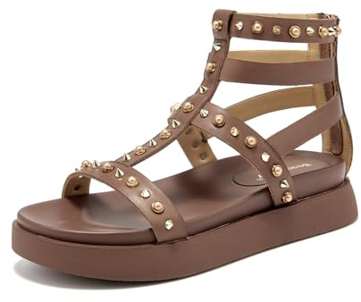 BEAU TODAY Gladiator Sandals for Women, Platform Studded Sandals Women, Comfortable Leather Walking Shoes, Ladies Summer Beach Shoes Dressy Casual Wedding Coffee-1 US 9