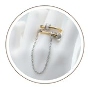 Stackable Gold Triple Rings with Chain for Women, Two Tone Double Ring with Chain Non Tarnish, Statement Chunky 18k Gold Plated Ring, Sterling Silver Tarnish Free Rings Gift for Her (Double Ring, Size 9)