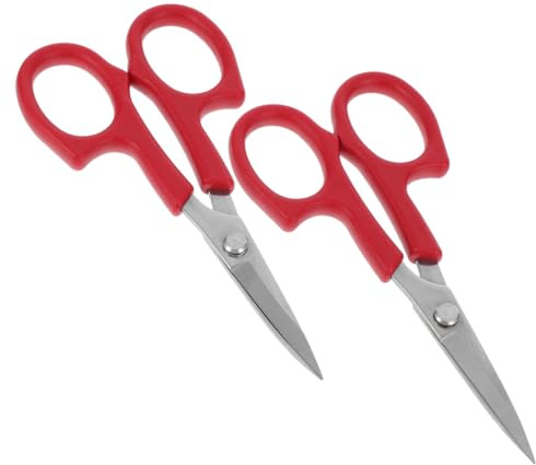 VICASKY Forbici in Acciaio Inossidabile Rosse 2 Pezzi Lama Curva e Dritta per Rifinitura Sopracciglia e Taglio Barba Multifunzione