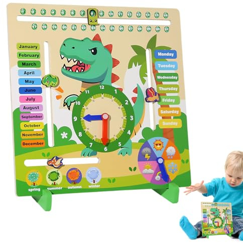 Calendario diario para niños - Time Fun Enseñanza reloj con manos móviles, juego de aprendizaje de viaje | Juguetes educativos para niños en edad preescolar, tabla d