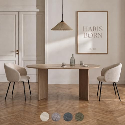 Haris Børn® Esszimmerstühle (2er Set) Beige - Bequeme Polster Esszimmerstühle mit Armlehne - Premium Esstisch Stühle & Wohnzimmer Stühle - Moderne Esszimmerstühle 30 Tage risikofrei testen