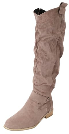 Generisch Botas altas de ante para mujer, botas informales, botas altas hasta la rodilla, zapatos largos, zapatos de invierno, zapatos de mujer, tacón de bloque, botas de entretiempo, botas de