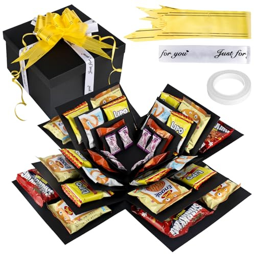 Boîte à surprise, 5 couches, boîte cadeau créative, boîte à explosion avec ruban, faite à la main, boîte cadeau noire pour la Saint-Valentin, un anniversaire