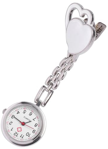 NOLITOY Orologio da Tasca a Forma di Cuore per Infermiera Ciondolo Creativo da Appendere, Resistente All'acqua, in Lega di Zinco Bianco, per Uso Medico e Decorativo