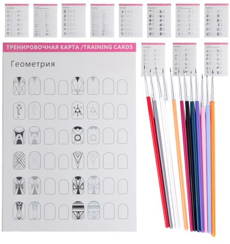 Generic Set de Plantillas para Practicar Nail Art Hoja de Práctica para Uñas y Lápiz Delineador de Uñas en Papel para Mano para Practicar y Técnicas Profesionales